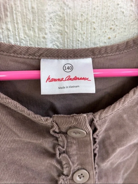 Hanna Andersson Corduroy Brown Long-Sleeve Cotton Dress with Pink Bow sz 9/10 - Picture 2 of 7